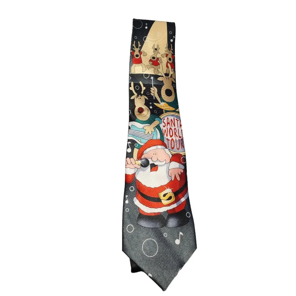 Noel - Santa World Neck Tie - Santa with Microphone &‎ Reindeer - 100% Polyester